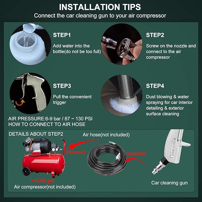 CPROSP High Pressure Car Cleaning Gun Jet Cleaner, Car Interior Cleaner Detailing Wash Gun, Wash Spray Bottle Nozzle with Metal Spinner