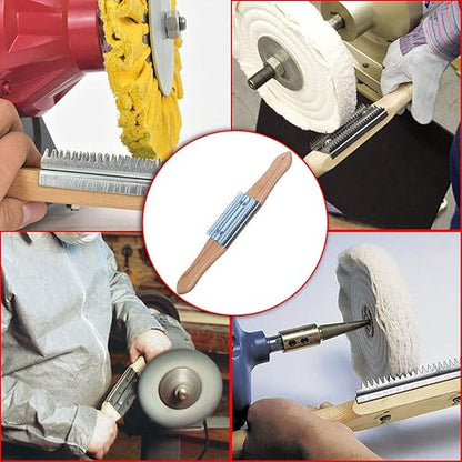 FANXIANG Buffing Rake, 15in Metal with Wooden Handle, Removes Residual Compounds & Metal from Buffing Wheel, 1 Pack