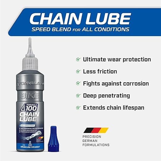 Formula 100 All Conditions Bike Chain Lube – All-Weather Lubricant for Bicycles & Electric Bikes – Protects Against Wear, Reduces Friction, Fights Corrosion – 120ml (4.06 oz)