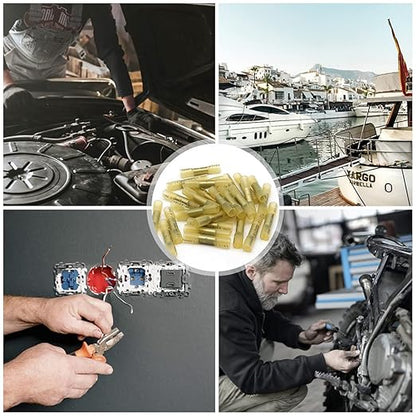 Heat Shrink Butt Connectors, 12-10 AWG 50 Pcs Yellow Waterproof Crimp Terminals Electrical Wire Connectors Splice for Marine, Cable, Wiring