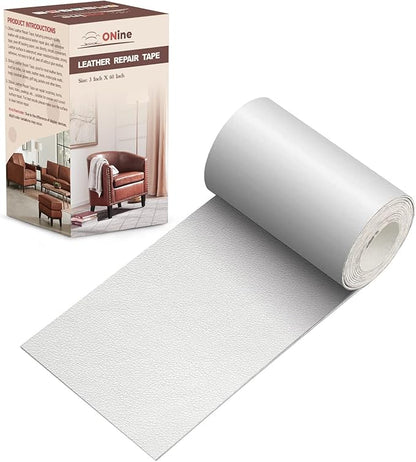 ONine Leather Repair Patch，Leather Repair Tape, 3 x 60 inches Leather Repair Patch for Furniture,Vinyl Repair kit，Leather Couch Patch，for Sofas, Furniture, car Seats(White)