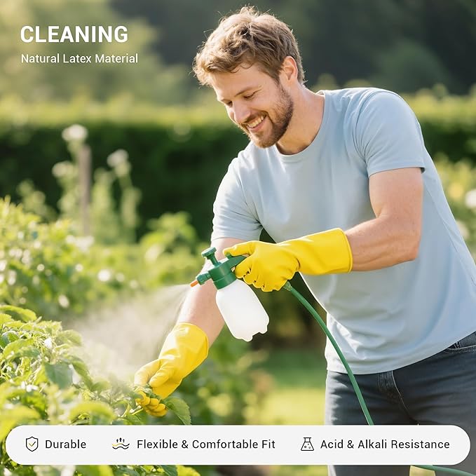 MNOPQ 6 Pairs Rubber Cleaning Gloves,Reusable Dishwashing Gloves,Household Dish Gloves for Washing,Cleaning,Kitchen,Painting, Gardening, Pet Care,Extra Thickness,Non-Slip,13", 20 Mil, Latex,M