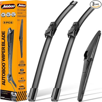 AUTOBOO 26"+16" Windshield Wipers with 12" Rear Wiper Blade Replacement for Lexus NX200t NX300 NX300h 2015 2016 2017 2018 2019 2020 2021 -Original Factory Quality (Pack of 3)