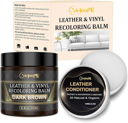 8.8oz Leather Recoloring Balm with 100ml Mink Oil,Dark Brown Leather Repair Kit for Furniture,Leather Repair Cream,Leather Scratch Repair for Car Interior,Leather Conditioner for Couch