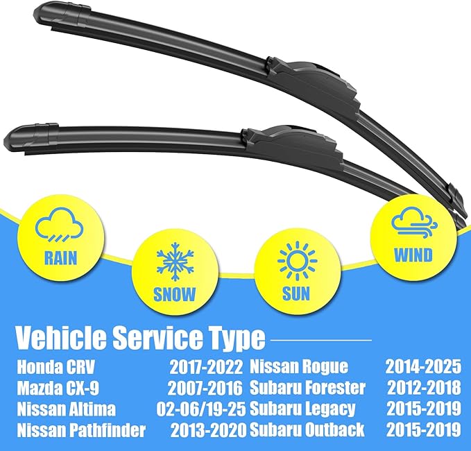 Gavimnal® 26"+17" Silicone Wiper Blades Replacement For Honda CRV 2017-2022 Nissan Pathfinder 2013-2020 Rogue 2014-2025 Subaru Forester 2012-2018,All-Season Front Windshield Wiper Blades(Set of 2)