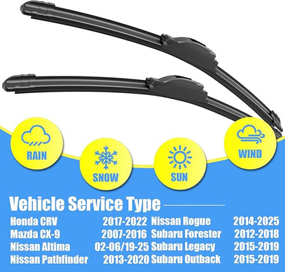 Gavimnal® 26"+17" Silicone Wiper Blades Replacement For Honda CRV 2017-2022 Nissan Pathfinder 2013-2020 Rogue 2014-2025 Subaru Forester 2012-2018,All-Season Front Windshield Wiper Blades(Set of 2)