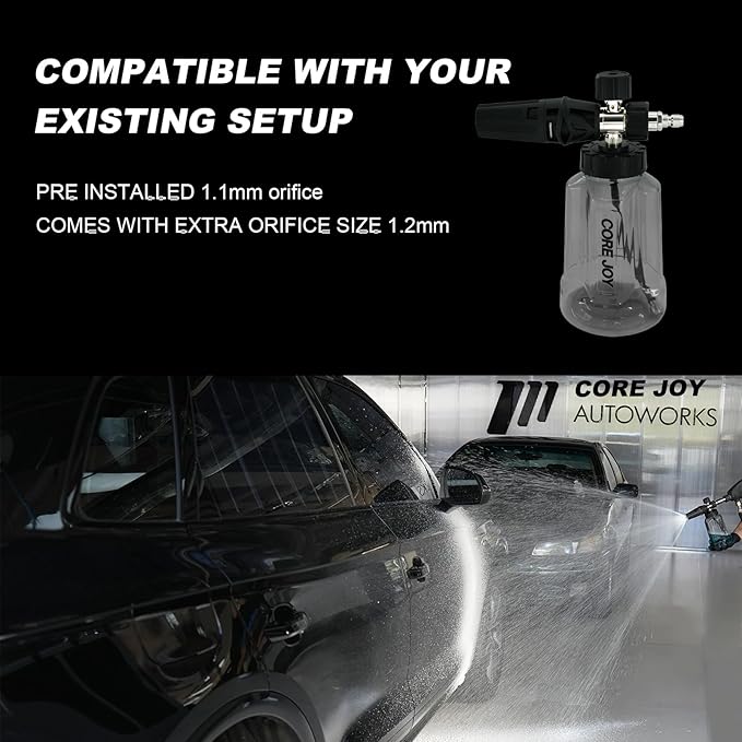 CORE JOY Professional Foam Cannon for Car Wash, Adjustable Spray Nozzle, 1L Soap Bottle