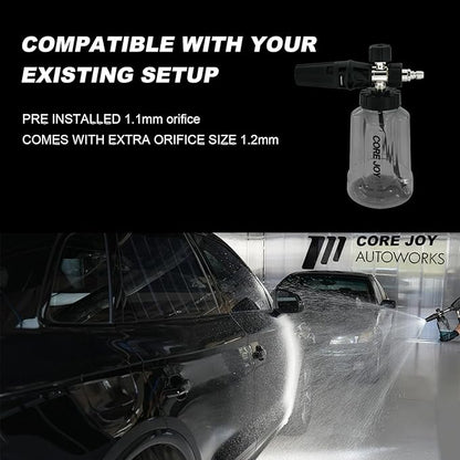 CORE JOY Professional Foam Cannon for Car Wash, Adjustable Spray Nozzle, 1L Soap Bottle