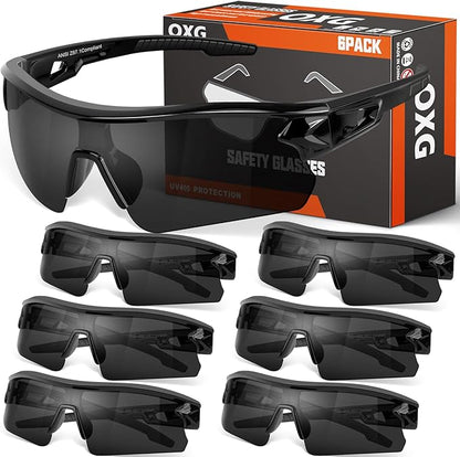OXG 6 Pack Safety Glasses for Men Women, ANSI Z87.1 Work Glasses Anti Scratch Protective Eyewear with UV400 Protection