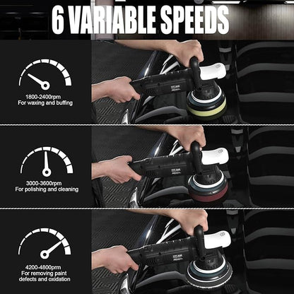 Car Buffer Polisher, 6-Inch Dual Action Polisher for Car Detailing, 15mm Random Orbital Car Polisher with 6 Variable Speeds1800-4800RPM, DA Polishers Kit for Car Detailing/Polishing/Waxing