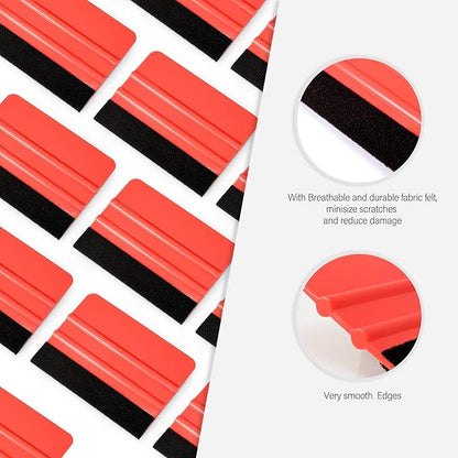 Gomake 20 Pack Vinyl Squeegee with 20PCS Felt Fabric for Tint Film Decal Application Tool Vinyl Wrap Installation Wallpaper Smooth Tool (Black and Red, 20)