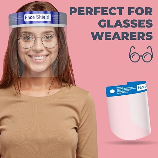 Medical Nation Face Shield | Case of 48 | Clear Plastic Face Shields for Women, Men & Kids, Anti-Fog, Lightweight Reusable Face Shield Mask, Safety Visor Cover with Comfortable Sponge & Elastic Band