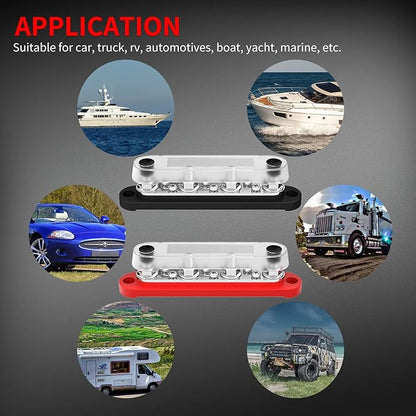 DAIERTEK Bus Bar Terminal Block 4 x 5/16" (M8) Terminal Stud, 6 x #8 (M4) Screw Terminal Positive & Ground Power Distribution Block with Cover Marine Battery Bus Bar 12V - 48V for Automotive Car Boat
