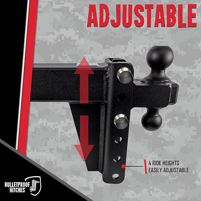 BulletProof Hitches - 3.0" Adjustable Heavy Duty Trailer Hitch (22,000 lb. Rating) - 6" Drop/Rise Trailer Hitch with 2" & 2-5/16" Dual Ball - Powder Coat, Solid Steel, Corrosion-Resistant