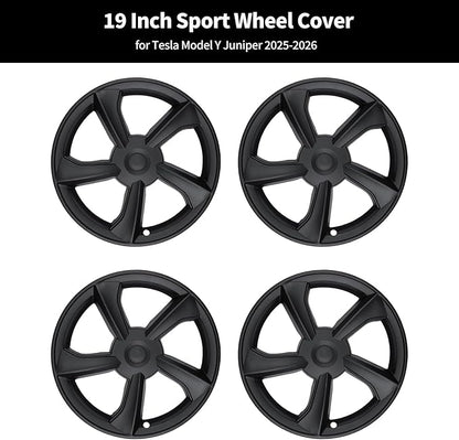 SHINELINERS 4PCS Wheel Covers for Tesla Model Y Juniper 2025-2026, 19 Inch Spiral Aero Design Hubcaps, Black, Easy Clip-On Installation