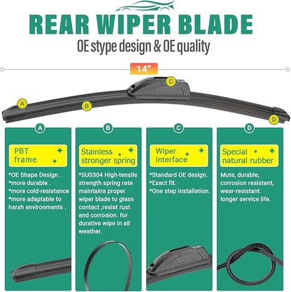 26" 18" 14" Windshield Wiper Blades Replacement for Honda Civic Hatchback 2017 2018 2019 2020 2021 Premium All Weather Front Rear Wipers Set - OEM Quality (Pack of 3)