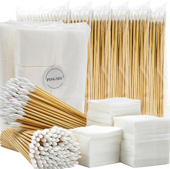 PINGMIC Gun Cleaning Supplies - Gun Cleaning Patches and Long Cotton Swabs Set, 6" Cotton Swabs, Lint Free Cloth Fit Most Caliber Firearms