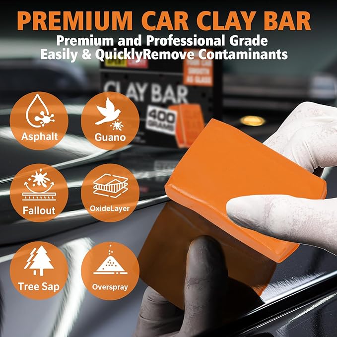 XPERTCHEMY Car Clay Bar 4 Pack 400g(4x100g), Auto Detailing Premium Grade No Scratch Magic Clay Bars Cleaner Kit with Washing and Adsorption Capacity for Car Auto SUV, RV, Truck, Orange