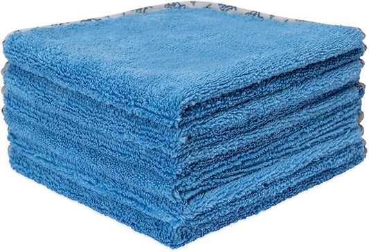 Detail Microfiber Car Towels Bulk (16" x 16") | 400 GSM | 80/20 Blend | Tagless | Soft Satin Piped Edges | All-Purpose Auto Detailing - Wax, Buff, Polish, Wash, Dry | Case of 144 (Blue)