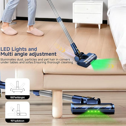 Shieal Cordless Stick Vacuum Cleaner - 45KPA Powerful Suction Vacuum with 45 Min Runtime, Detachable Battery, Anti-Tangle & 1.5L Dust Cup, 8 in 1 Vacuum Cleaner for Pet Hair, Carpet, HardFloor, Blue