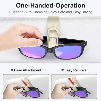 Veharvim Sunglass Holder for Car (One-Handed-Operation, Gentle & Secure Hold, Silicone Padded, Universal Fit, Metal Clip) Visor Sunglass Holder Clip,Visor Sunglass Holder Car (Beige, 2 Pack)