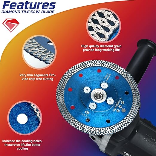 ZERICHIVE 4.5" Tile Blade,Super Thin Diamond Porcelain Blade with Flange for Cutting Porcelain Tile Stone