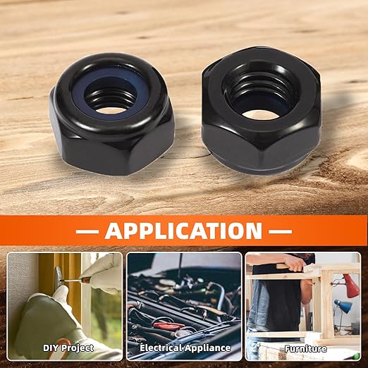 MewuDecor 1/4-20 Nylon Insert Hex Lock Nuts Locknuts, 304 Stainless Steel 18-8, Black Oxide, 50 PCS