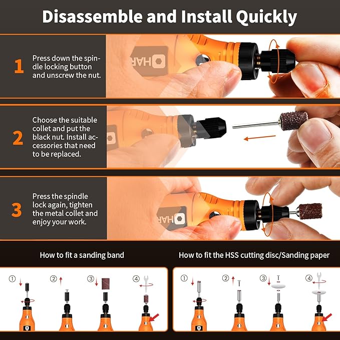 HARDELL Mini Cordless Rotary Tool 3.7V, 5-Speed and USB Charging with 35 Accessories, Multi-Purpose Power Rotary Tool for Sanding, Polishing, Drilling, Carving, Engraving, DIY Crafts