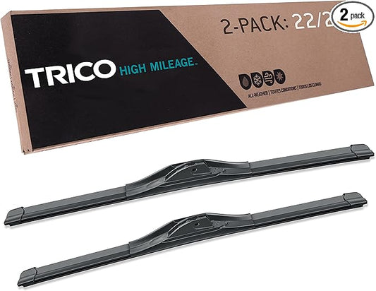 TRICO Solutions™ High Mileage 22 Inch & 21 Inch Pack of 2 High Performance Automotive Windshield Wiper Blade Replacement for Select Toyota, Jeep, Ford, Cadillac and Porsche Models (56-2221)