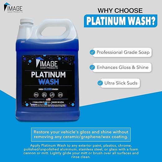 Image Wash Products - (1-Gallon Platinum Wash Car Soap – Car Wash Foam Soap for Foam Cannon & Pressure Washer | High Gloss RV/Truck Wash Soap | Bubble Gum Scent, Detailer Grade Car Soap