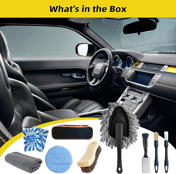 10PCS Car Interior Cleaning Kit - Car Detailing Brush Set with Leather Cleaning Brushes, Dash Duster, Cleaning Gel & Microfiber Towels | Deep Clean Seats, Vents, Dash & Crevices
