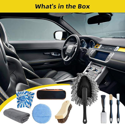 10PCS Car Interior Cleaning Kit - Car Detailing Brush Set with Leather Cleaning Brushes, Dash Duster, Cleaning Gel & Microfiber Towels | Deep Clean Seats, Vents, Dash & Crevices