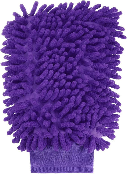 HARFINGTON Chenille Microfiber Car Wash Mitts 9.8" x 7.9" Scratch Free Wash Gloves Absorbent Double Sided Plush Cleaning Drying Mitts for Car Washing Home Purple