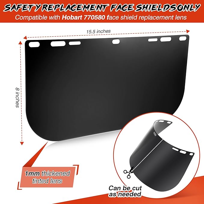 Feekoon 2 Pack Face Shield Replacement Lens with Helmet Pads, Tinted Full Face Shield Compatible with Hobart 770580, Replacement Foam Padding Kits for Welding, Grinding, DIY, Cosplay Helmet