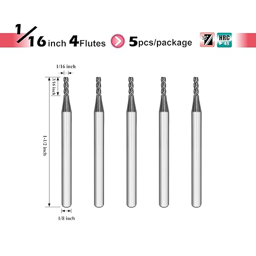SPEED TIGER Micrograin Carbide Square End Mill - 4 Flute - ISE1/16 4T (5 Pieces, 1/16") - for Milling Alloy Steels, Hardened Steel, Metal & More – Mill Bits Sets for DIYers & Professionals