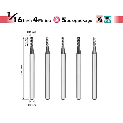 SPEED TIGER Micrograin Carbide Square End Mill - 4 Flute - ISE1/16 4T (5 Pieces, 1/16") - for Milling Alloy Steels, Hardened Steel, Metal & More – Mill Bits Sets for DIYers & Professionals