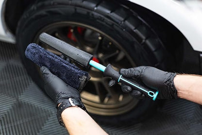 Detail Factory - Wheel Brush Mini with Interchangeable Microfiber Covers - Ultra-Soft Cleaning, Washing and Detailing Wheels, Tires, and Rims - Riptide