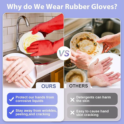 FCTTD 4 Pairs Rubber dishwashing gloves, Kitchen gloves for washing dishes, Household cleaning gloves Reusable XL Blue+Pink+Yellow+Red