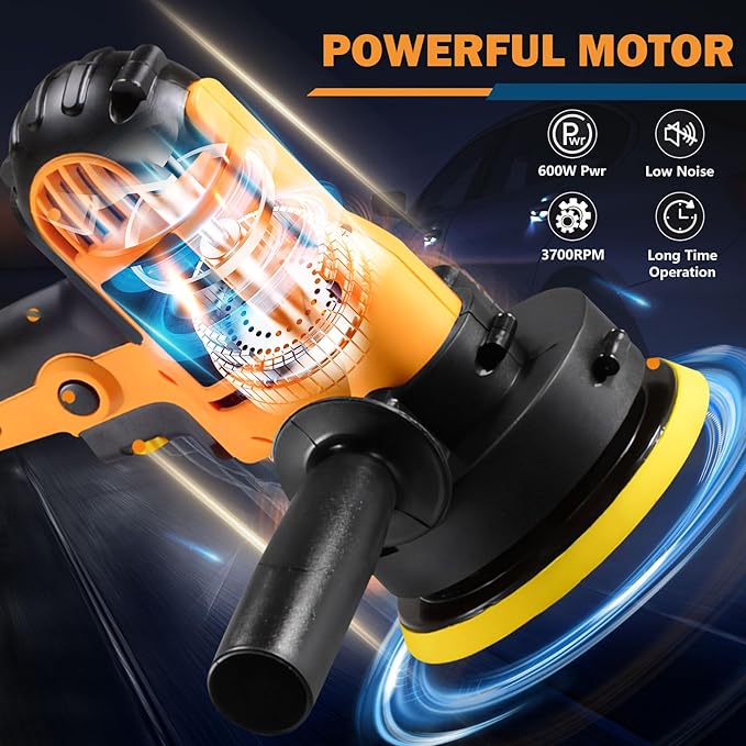 CJC Buffer Polisher - 110V 600W Variable Speed Machine - Random Orbital Buffer for Floor, Car, Furniture, Metal Waxing and Polishing With Professional Buffing Kit(11pcs)