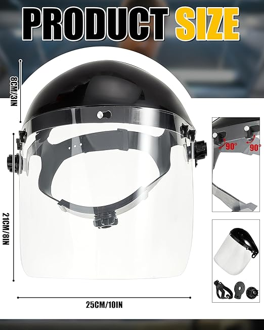 Copkim Safety Face Shield for Grinding and Cutting with 10 Replacement Clear Visor Adjustable Headgear, Lightweight Full Impact Resistant Face Shield Mask for Work Chemical Woodworking Industrial
