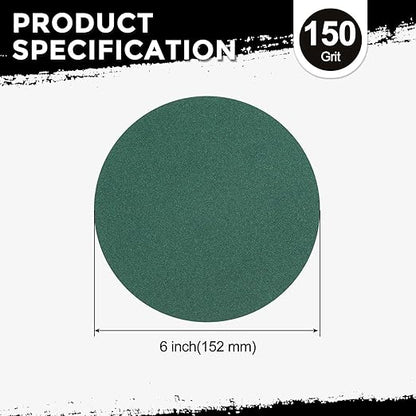 Kozelo 50 Pcs Sanding Discs 6 Inch 150 Grit Hook and Loop Orbital Sandpaper Suitable for Metal Wood Furniture DIY Grinding and Polishing, Green