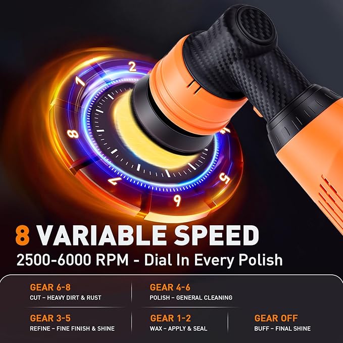 Protmex Cordless Mini Buffer Polisher - 1.2/1.6/2 Inch Car Polisher w/ 8 Variable Speed 2500-6000RPM - RO/DA Car Polishing Machine w/ 22 Pads - Small Polisher for Car Detailing Polishing Waxing, Short