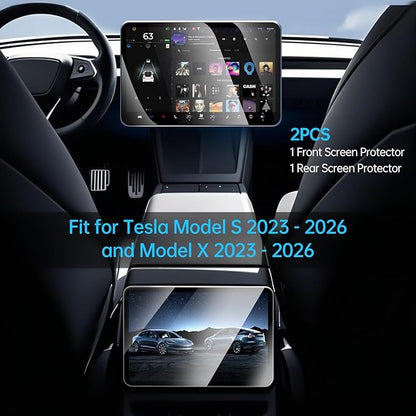 DGXWLLW Screen Protector for Tesla Model S 2026-2023 Model X 2026-2023 with Alignment Kit, Front Back Tempered Glass TouchScreen Dashboard Protective 9H Hardness Anti Glare Fingerprint HD Clear