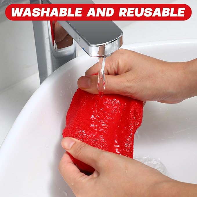 Baderke 10 Pcs Windshield Cleaner Tool Car Window Cleaning Supplies with Extendable Handle Include 6 Washable Microfiber Bonnets 2 Empty 60ml Spray Bottle Glass Wiper Kit(Red)