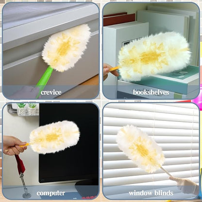 Vesici 100 Pcs Duster Refills Compatible with Swiffer Dusters Bulk Disposable Replacement Thickened with 1 Handle Heavy Duty for Cleaning, Office (Yellow)