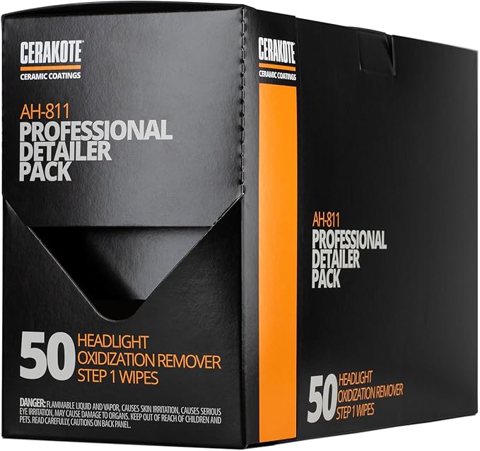 CERAKOTE® Ceramic Headlight Restoration Professional Detailer Pack (50 Step 1 Oxidation Removing Wipes) - Easily Remove Oxidation from Old and Faded Headlights