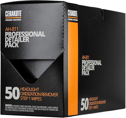 CERAKOTE® Ceramic Headlight Restoration Professional Detailer Pack (50 Step 1 Oxidation Removing Wipes) - Easily Remove Oxidation from Old and Faded Headlights