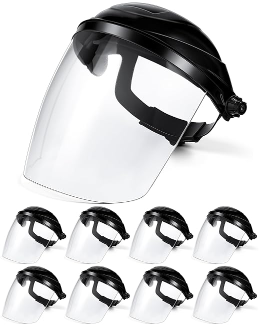 Tellegloww 8 Black Safety Face Shield for Grinding and Cutting, Full Impact Resistant Face Shield Mask for Work Chemical Woodworking (Black)