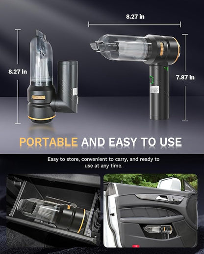 Baiwade Foldable Cordless Handheld Car Vacuum Cleaner, 15000PA High Power 2-in-1 Mini Vacuum Duster & Inflator, with 3-Speed Brushless Motor for Car Care, Home, Office, Pet