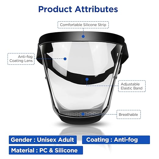 Blingbin Face Shield, Dust Mask Anti-fog Protective Full Face Shield, Adjustable Breathable Face Shield, Portable Universal Clear Face Mask for Weed Whacking Grinding Cutting for Men Women Adult